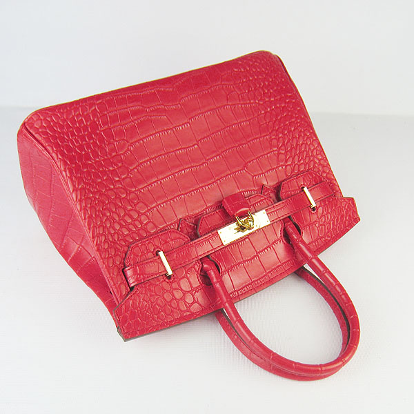 Replica Hermes Birkin 30CM Crocodile Veins Bag Red 6088 On Sale - Click Image to Close